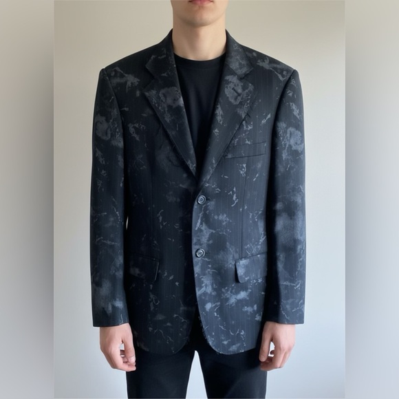 Simon Clark Other - Simon Clark Blazer Men’s S Black Camo Art To Wear Grungy‎ Goth Raw Ham Jacket